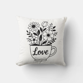 Söt Black Tea Kopp med blommor Kudde