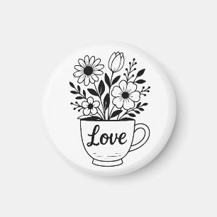 Söt Black Tea Kopp med blommor Magnet