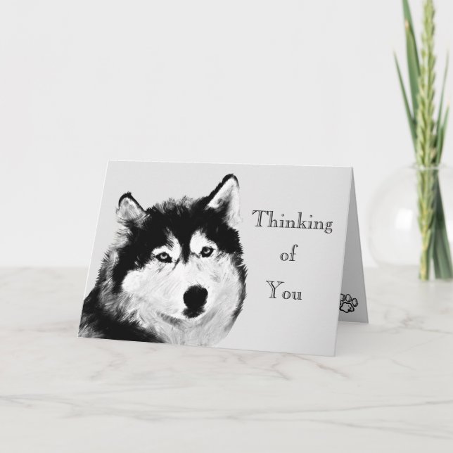 Söt Black White Husky Greeting Card Kort (Framsida)