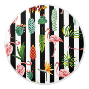 Söt Black White Rand med Flamingo Cactus Knopp