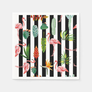 Söt Black White Rand med Flamingo Cactus Pappersservett