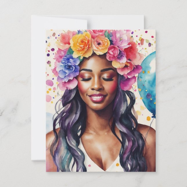 Söt Black Woman Colorful Balloons Party Inbjudningar (Framsida)