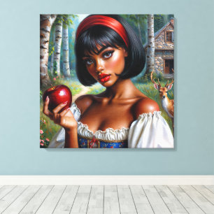 Söt Black Woman Holding Red Apple Canvastryck