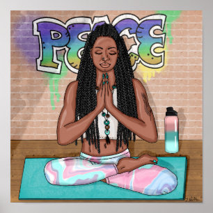 Söt Black Woman Meditating Poster