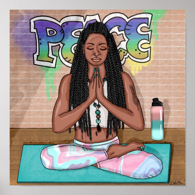 Söt Black Woman Meditating Poster (Framsidan)