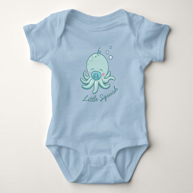 Söt bläckfisk baby shower Kawaii blå pojke T Shirt (Framsida)