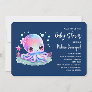 Söt bläckfisk havsdjur baby shower inbjudningar