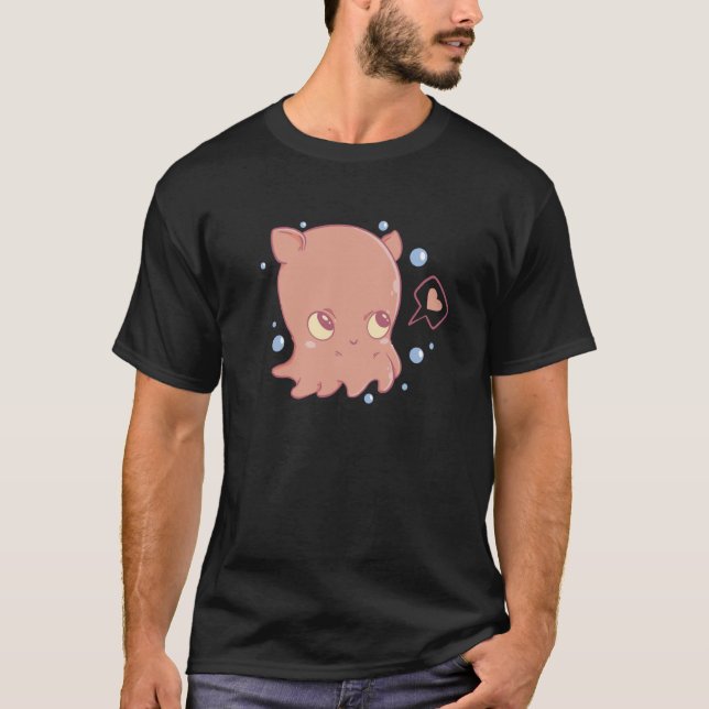 Söt bläckfisk tecknad undervattens kärlek t shirt (Framsida)