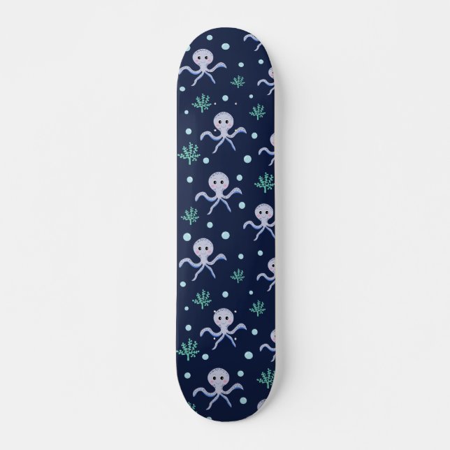 Söt bläckfiskmönster mini skateboard bräda 18,5 cm (Framsida)