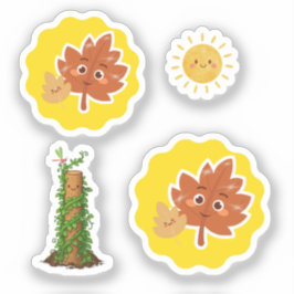 Söt blad-, sol- och klätterväxt punchsigilluppsätt klistermärken