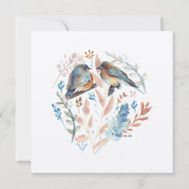 Söt blåfågelpar vattenfärg med Blommigt