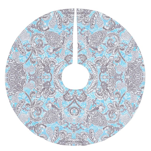 Söt blågrå klassisk blommig julgransmatta borstad polyester (Framsidan)
