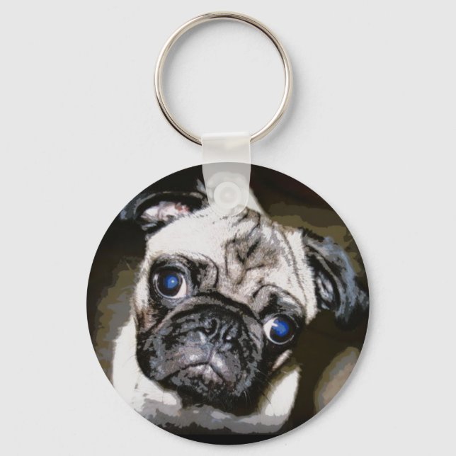 Söt blåögd pug nyckelring (Framsida)