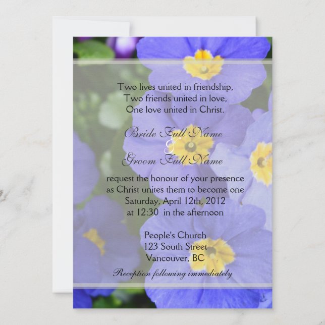 Söt blåträdgårdsblommor Christian bröllop Inbjudningar (Framsida)