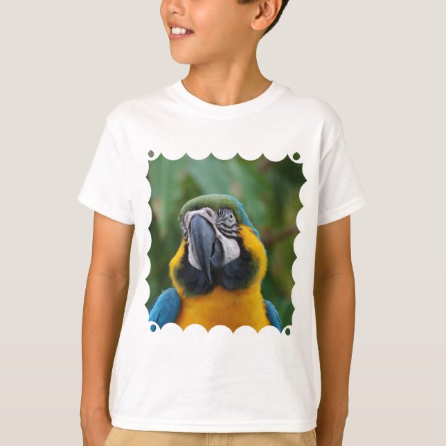 Söt blått- och guldMacaw Tee Shirt (Framsida)