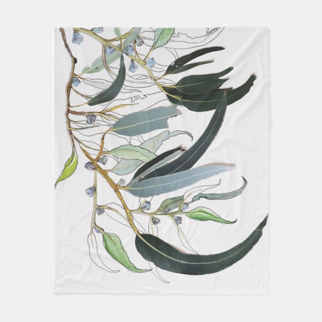 söt blek grönt gum löv vattenfärg fleecefilt (Framsidan)