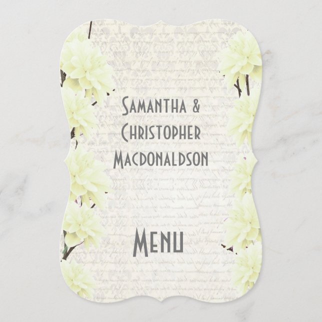 Söt blek gult blommigt, bröllop-menyn meny (Framsida)