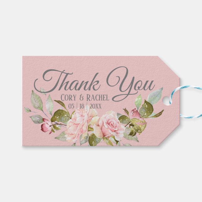 Söt Blekens Lila och Rosa ros Bröllop Presentetikett (Framsidan (Horisontell))