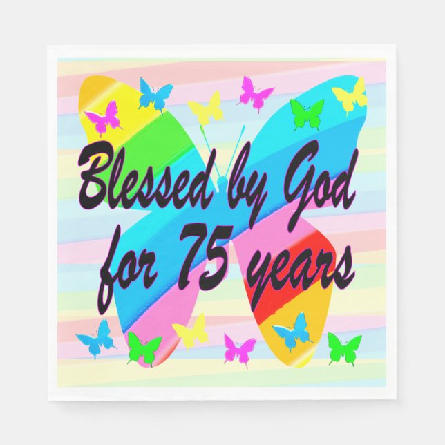 SÖT BLESSED AV GOD 75:E FÖDELSEDAGSFEST NAPKINS PAPPERSSERVETT (Framsidan)
