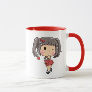 Söt blinkande Chibi-flicka med flätorKawaiiCartoon Mugg