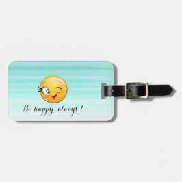 Söt blinkande Emoji-ansikte - Var alltid glad Bagagebricka
