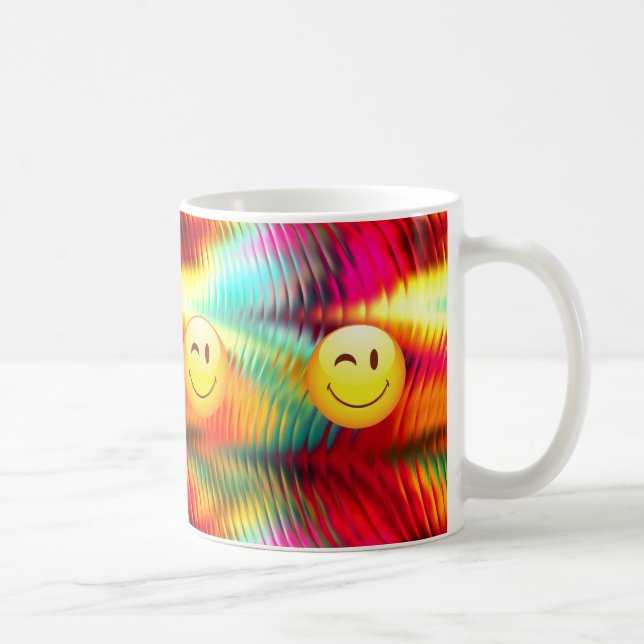 Söt blinkande glad ansikte och ljusa färger kaffemugg (Höger)