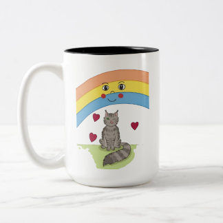 Söt blinkande katt under leende regnbåge kaffemugg