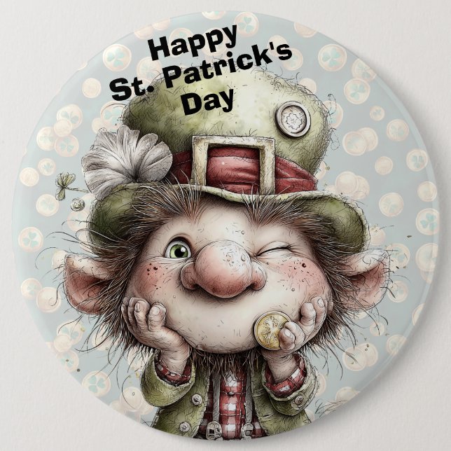 Söt blinkande Leprechaun  Knapp (Framsida)