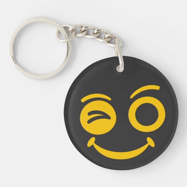 Söt blinkande smiley-ansikte svart nyckelring (Framsidan)
