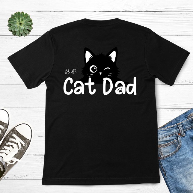 Söt blinkande svart kattpappa t shirt (Cute Winking Black Cat Dad T-Shirt)