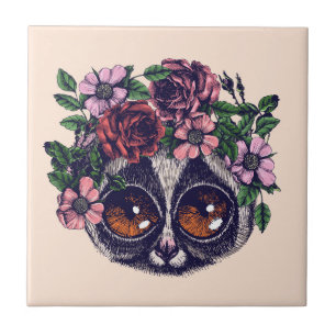 Söt blom- Lemur Kakelplatta