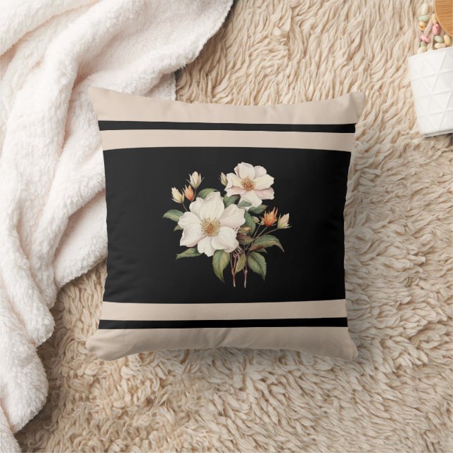 Söt blombeige och svart Victorian Kudde (Filt)