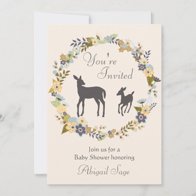 Söt Blomkrans och Hjort Babykläder Inbjudan (Framsida)