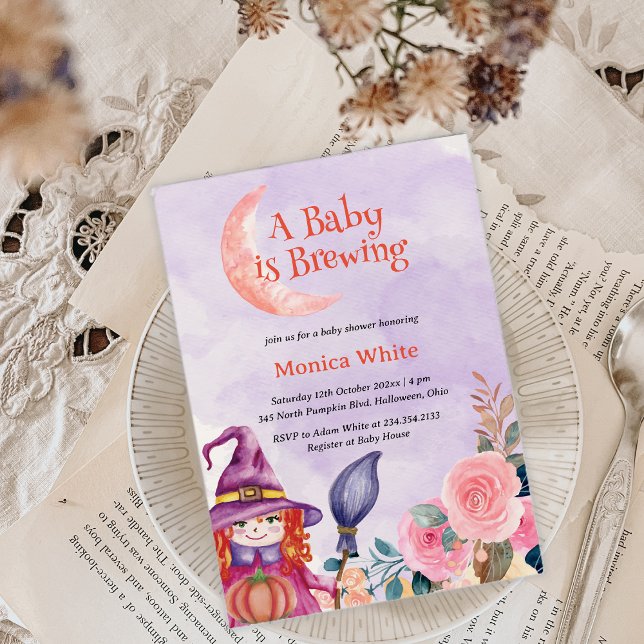Söt blomma Blitch Cauldron Baby Brewing Shower Inbjudningar (Sweet Flower Witch Cauldron Baby Brewing Shower Invitation)