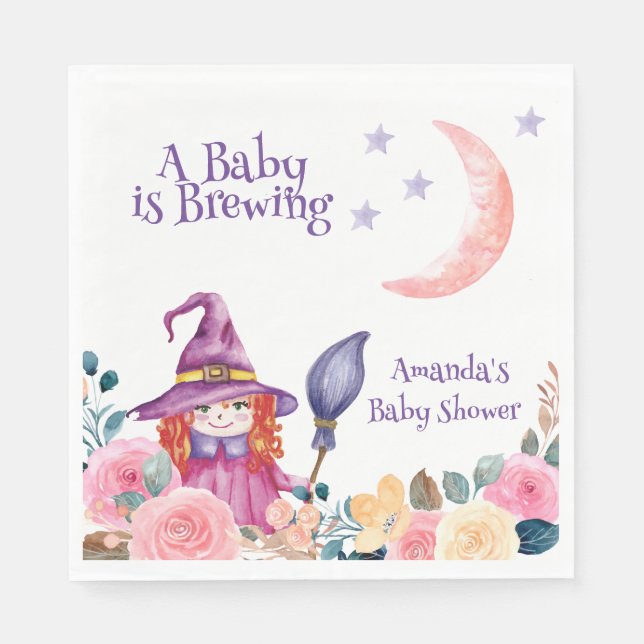 Söt blomma Blitch Cauldron Baby Brewing Shower Pappersservett (Framsidan)