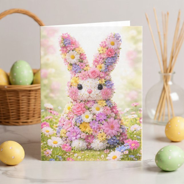 Söt Blomma Kanin Påskharen Helgkort (Sweet Flower Bunny Rabbit Easter Holiday Card by Ricaso A cute bunny made in floral design. )
