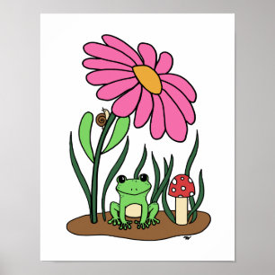 Söt blomma och grodaaffisch poster