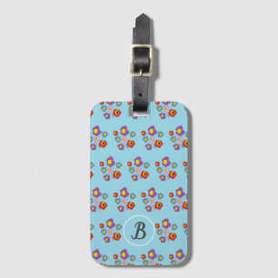 Söt blomma och nyckelpiga bukett mönster monogram bagagebricka