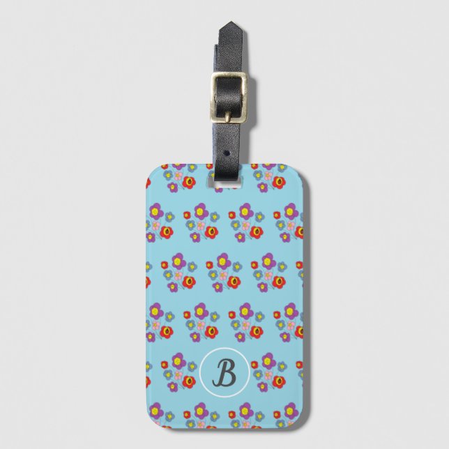 Söt blomma och nyckelpiga bukett mönster monogram bagagebricka (Framsida vertikal)
