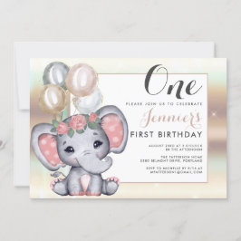 Söt blommande baby elefant med ballonger inbjudningar