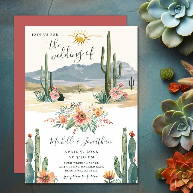 Söt Blommar Cacti | Cactus Desert Bröllop Inbjudningar (Pretty Flowering Cacti  Cactus Desert Wedding Invitation)