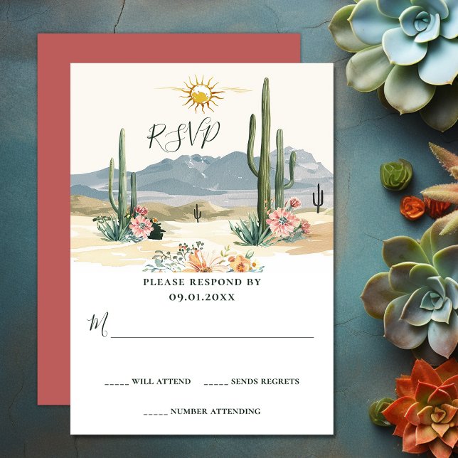 Söt Blommar Cacti | Cactus Desert Bröllop OSA Kort (Pretty Flowering Cacti  Cactus Desert Wedding RSVP Card)