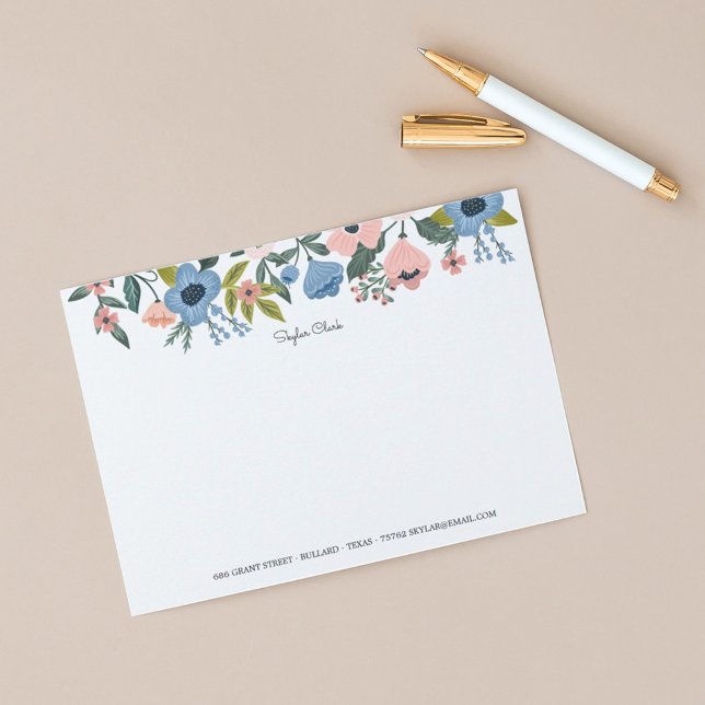 Söt Blommar Rosa & Blå Blommigt Ram & anteckningar (Skapare uppladdad)