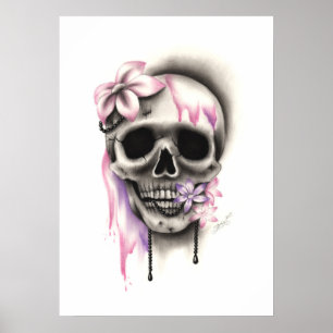 Söt blommaskalleaffisch poster