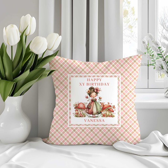 Söt Blommig Älva 8-års Födelsedag Kuddcover Kudde (Cute Floral Fairy 8th Birthday Throw Pillow)