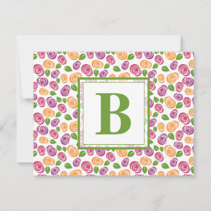 Söt blommig anpassad monogram initial grön anteckningskort