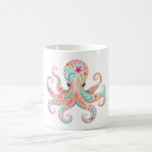 Söt Blommig Åttaarmad Bläckfisk Kaffemugg