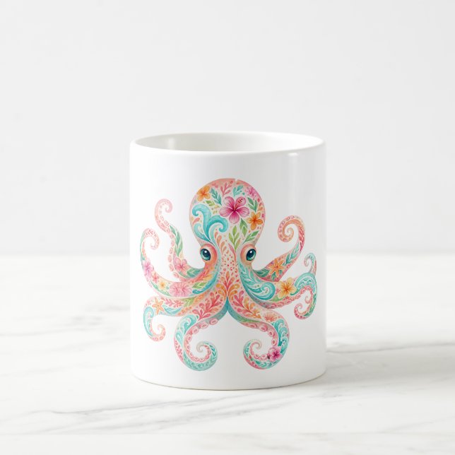 Söt Blommig Åttaarmad Bläckfisk Kaffemugg (Center)