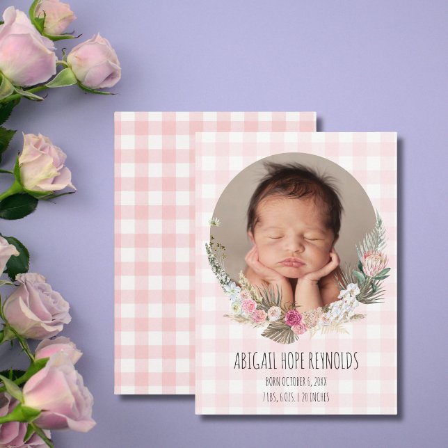 Söt Blommig Babyflicka Födelse Foto Annonsering (Sweet Floral Baby Girl Birth Photo Announcement)