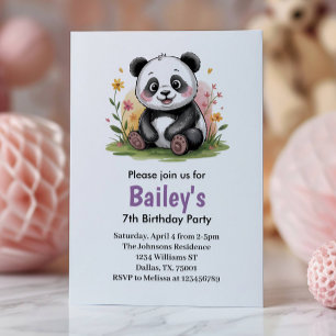 Söt Blommig Barn Panda Födelsedagsfest Inbjudningar